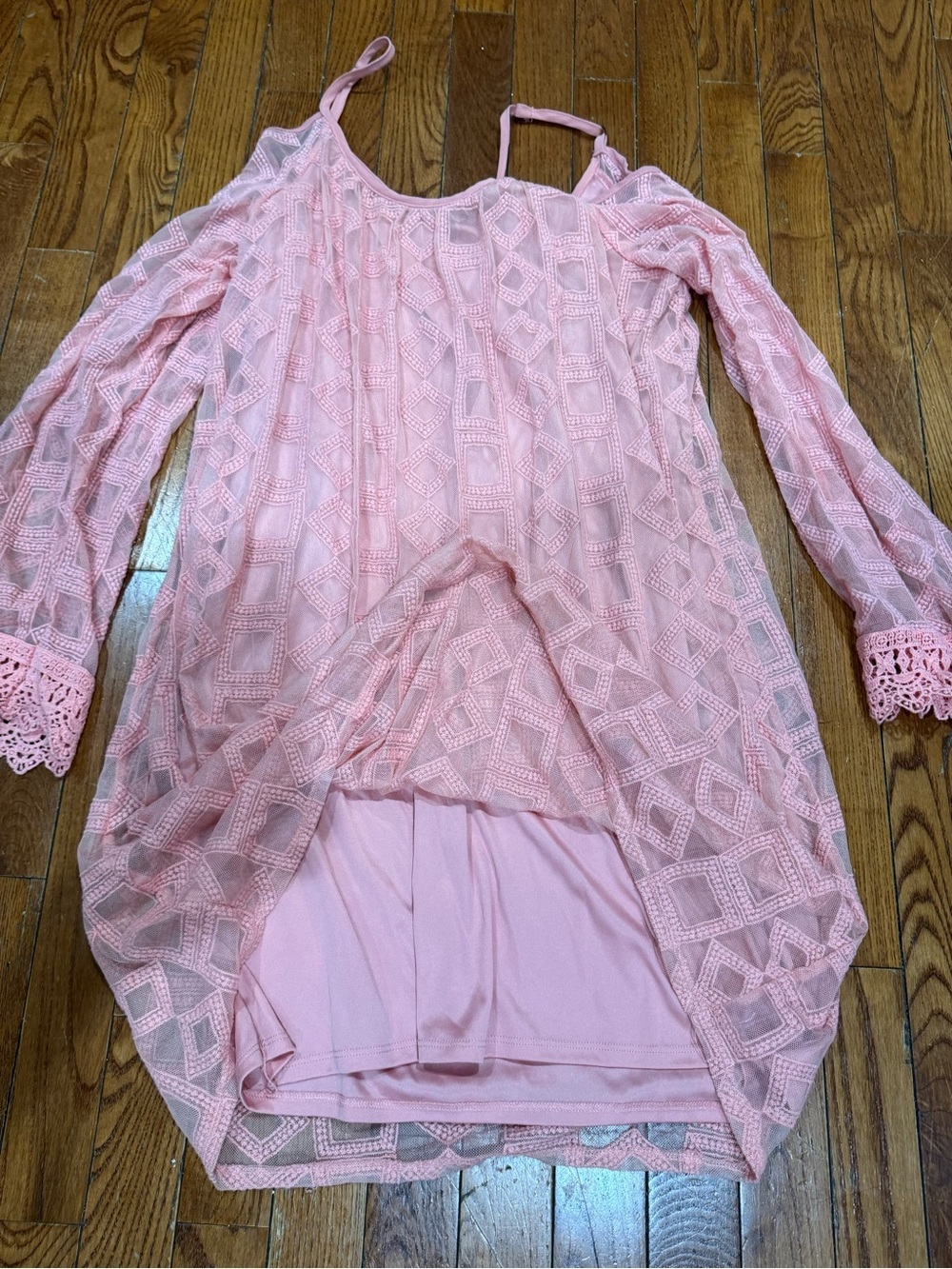 Xhilaration Blush Pink Lace Cold-Shoulder Mini Dress - Picture 7 of 8